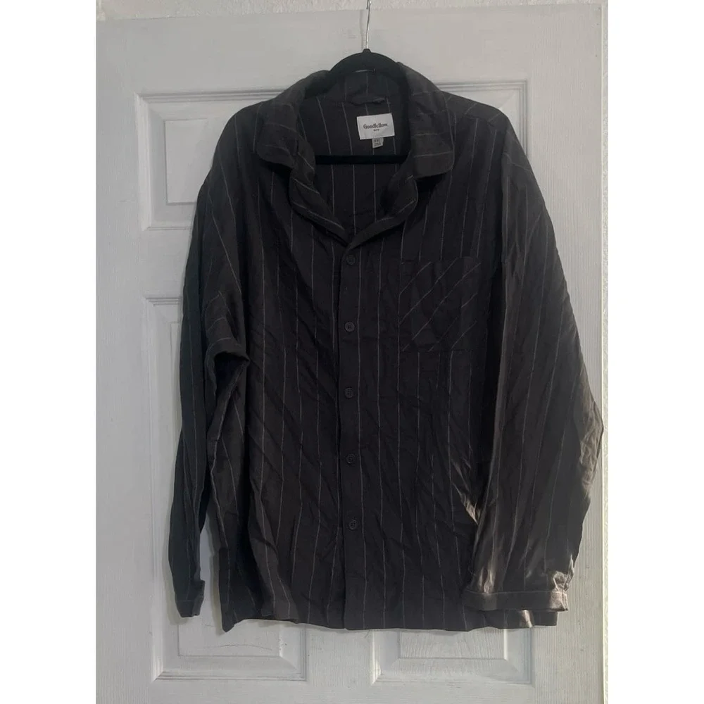 Goodfellow & Co Mens Pajama Set XXL Charcoal Grey Pinstripe Long Sleeve 2 Piece